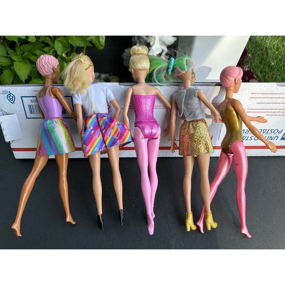 Barbie Doll Lot of 5 Ballerina Rainbow Fashion Gold‎ Swimsuit Multi-Color Hair